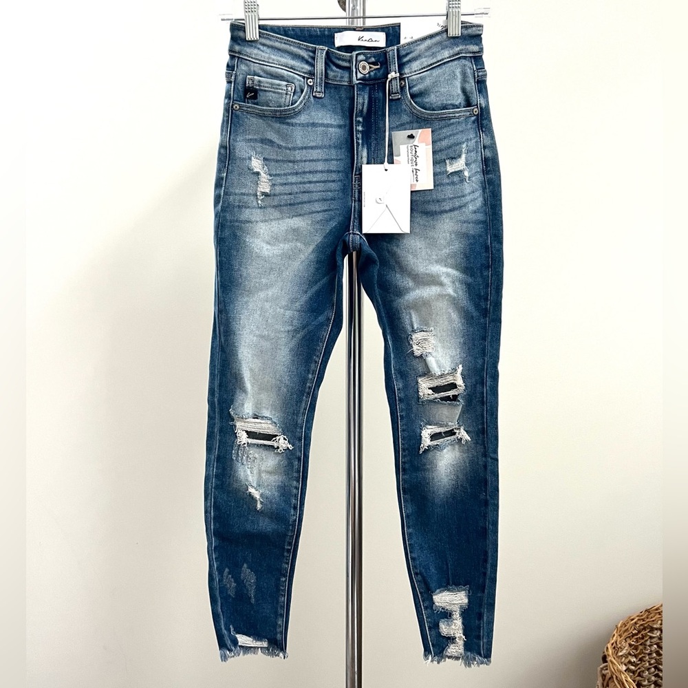 KanCan Dark Blue Distressed High Rise Ankle Skinny Jeans Stretch 3 25 NEW NWT